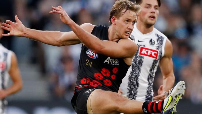 Darcy Parish suffered an ankle injury late in the Anzax Day contest. Picture: Dylan Burns/AFL Photos via Getty Images