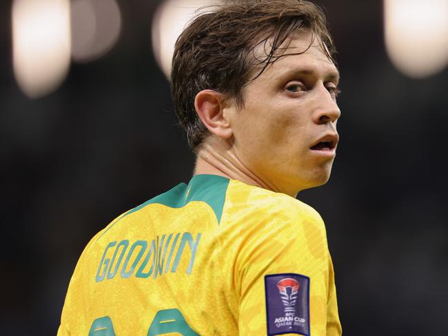 AL WAKRAH, QATAR - FEBRUARY 02: Craig Goodwin of Australia reacts during the AFC Asian Cup quarter final match between Australia and South Korea at Al Janoub Stadium on February 02, 2024 in Al Wakrah, Qatar. (Photo by Lintao Zhang/Getty Images)