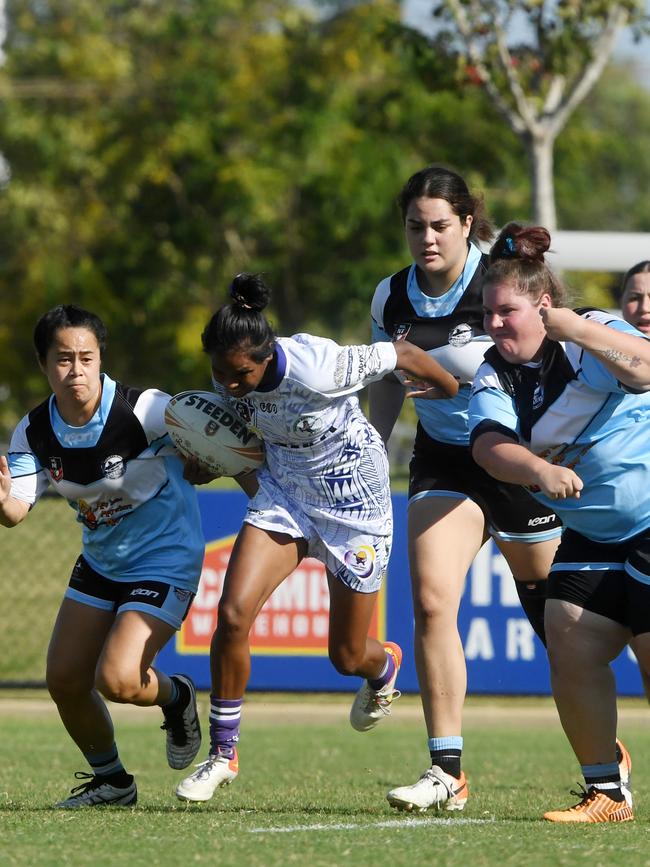 Darwin Brothers' Womens Calista Boyd plays against Sharks in the Humpty Dumpty Foundation round of 2022 NRLNT season. Picture: (A)manda Parkinson