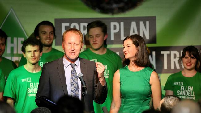 Greg Barber and Ellen Sandell at the Greens party in Melbourne. Picture: Mark Stewart