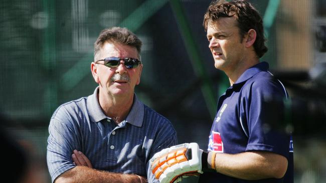 Adam Gilchrist with his long-time mentor Rod Marsh during the 2005 Ashes series. Picture: Phil Hillyard