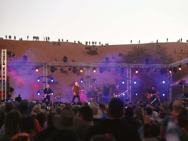 Desert stars: Midnight Oil on stage. Picture: Lyndon Mecheilsen