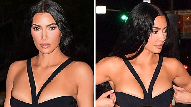 Kim K flashes undies in wild wedding outfit. Picture: