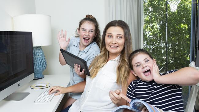 Anna Cunningham who works part time and also studies at home. She will be helping her children Ever (11) and Lolly (9) who will also be learning from home for the start of Term 2. Picture: Renae Droop