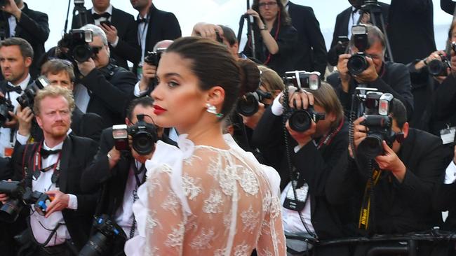 Portuguese model Sara Sampaio poses as she arrives at Cannes Film Festival. Picture: Loic Venance