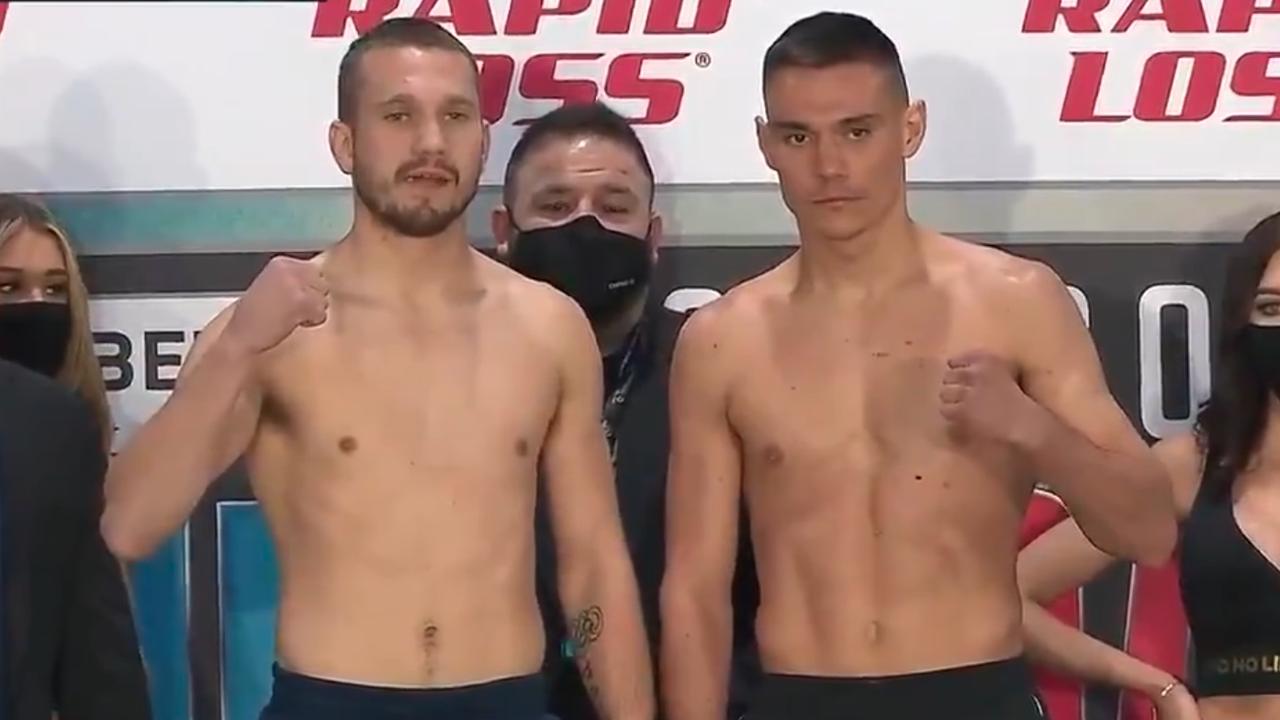 Tszyu (right) looks ripped before his scrap against Spark.