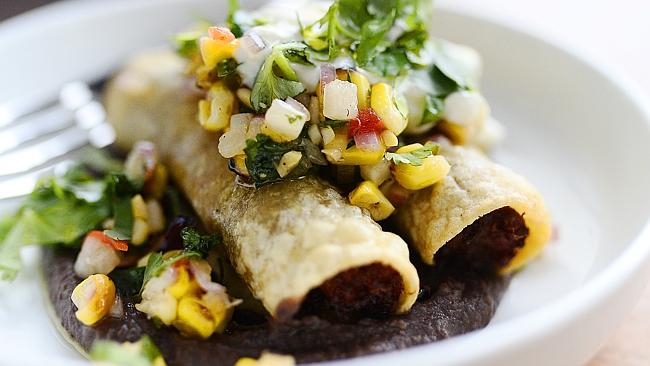 Smoked brisket chimichangas and salsa at Meat Candy. Picture: Richard Hatherly