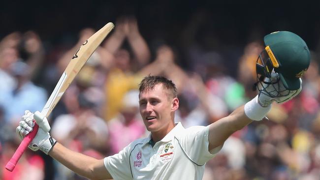 Marnus Labuschagne celebrates his double century in the third Test match against New Zealand at the SCG. Picture: AFP.