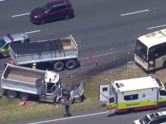 Queensland Fire and Emergency services called to truck and bus crash on the M1 near Beenleigh