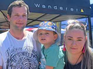 Tom Cornwell, Aiden Cornwell, 5, and Raquel Strange are excited about their new family project, My Little Market Stall, now selling gifts at the Airlie Beach Markets. Picture: Shannen McDonald