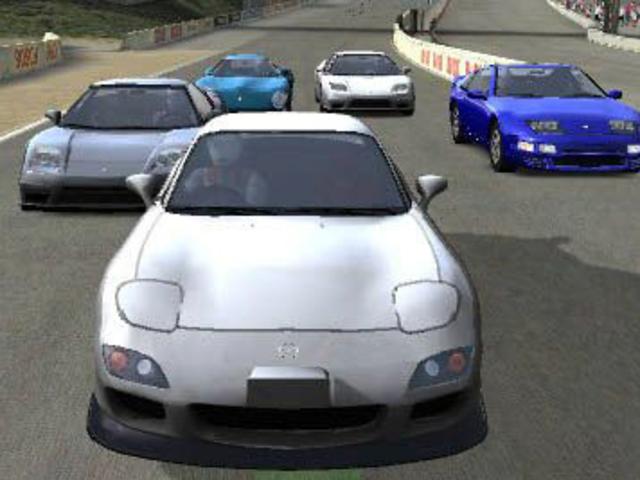 Rally motor racing car in scene from Xbox computer game 