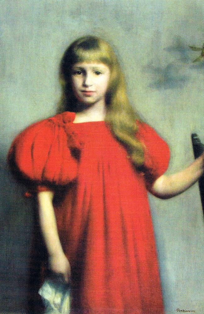 Jozef Pankiewicz’s painting "Girl in a Red Dress (Portrait of Jozefa Oderfeld)", 1897, oil on canvas.