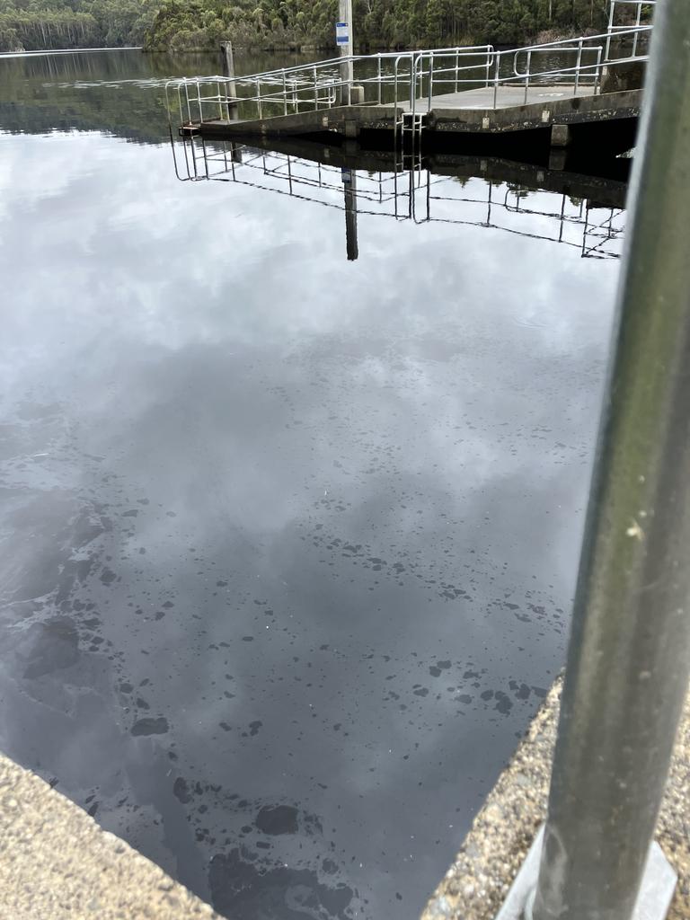 Oil in the water at Lake Rosebery. Picture: Supplied.