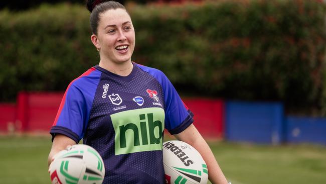 Romy Teitzel has made a name for herself in rugby league despite coming late to the sport. Picture: Newcastle Knights