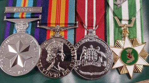 Replicas of the Active Service Medal Vietnam, Vietnamese Campaign Medal Australia Defence Medal and Vietnamese Campaign Star.