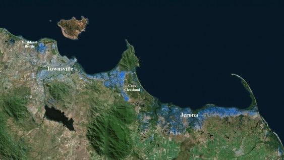 An example of an image captured by advanced satellite mapping technology called synthetic aperture radar. This image shows the area of flooding in Far North Queensland. Credit: UNSW