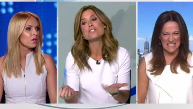 Amber Sherlock berates newsreader Julie Snook for wearing white. Picture: Channel 9