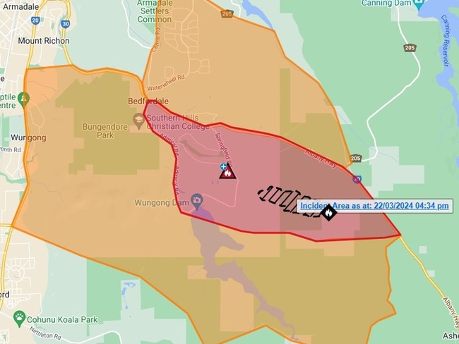 A bushfire continues to burn in Western Australia's south. Picture:  Department of Fire & Emergency