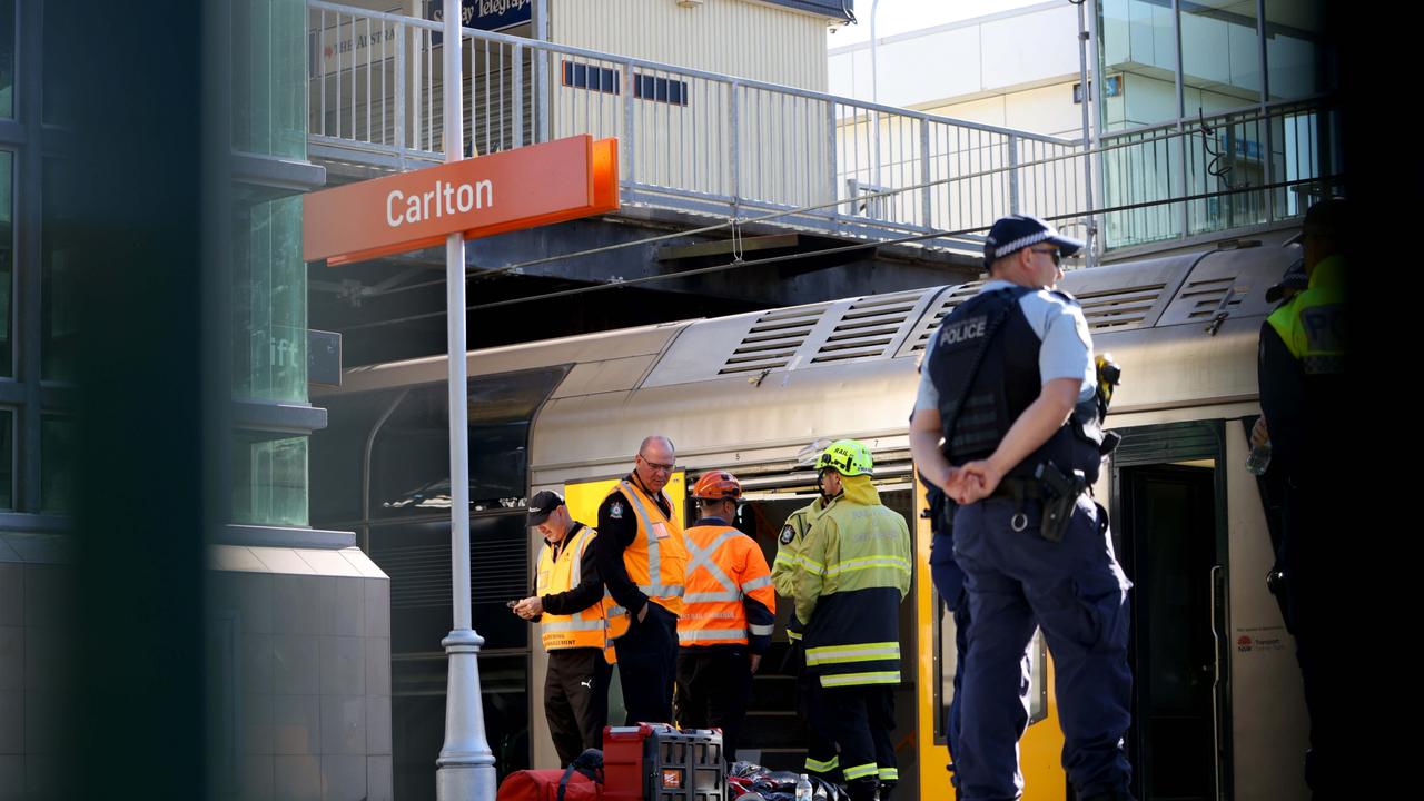 Emergency services were called to Carlton train station where a man and a 2yo girl died. Picture: NewsWire / Damian Shaw