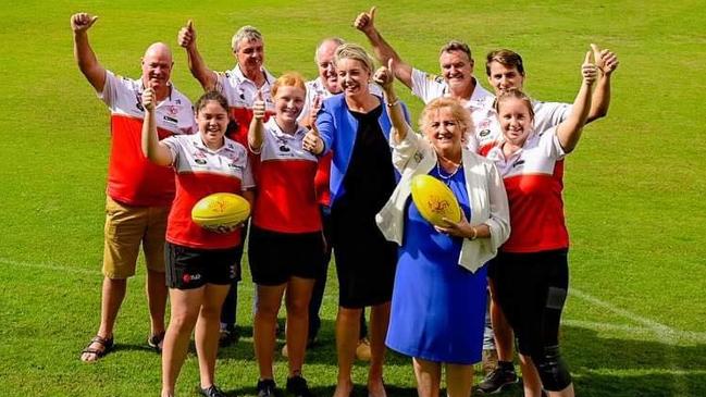 Members of the Yeppoon Swans AFL club, who were awarded a $146,200 grant, with Bridget McKenzie and Michelle Landry. Picture: Facebook