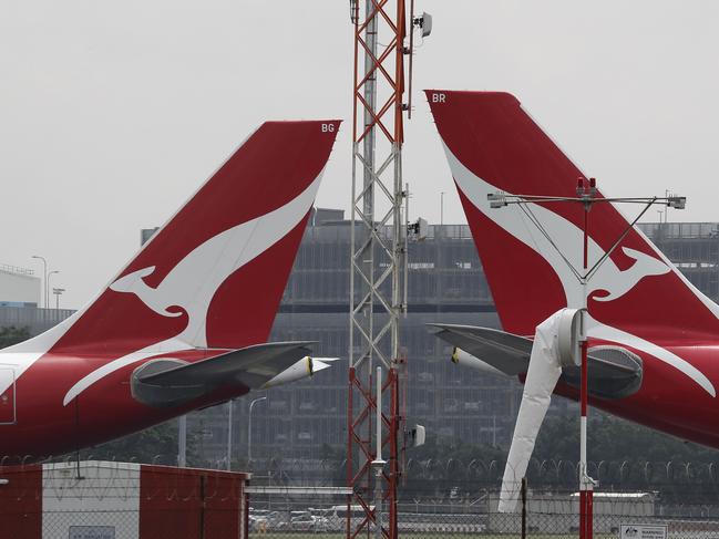 SYDNEY, AUSTRALIA - NewsWire Photos February 25, 2021: QANTAS has reported losses of around 1 billion dollars over the last year, counting the financial cost of Covid-19 on the airline. QANTAS planes are pictured at Sydney Airport today. Picture: NCA NewsWire / David Swift