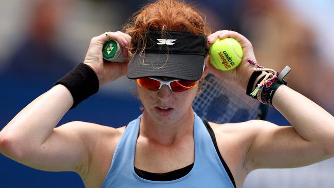 NEW YORK, NEW YORK - AUGUST 28: Maya Joint of Australia reacts against Madison Keys of the United States during their Women's Second Round match on Day Three of the 2024 US Open at USTA Billie Jean King National Tennis Center on August 28, 2024 in the Flushing neighborhood of the Queens borough of New York City.   Sarah Stier/Getty Images/AFP (Photo by Sarah Stier / GETTY IMAGES NORTH AMERICA / Getty Images via AFP)