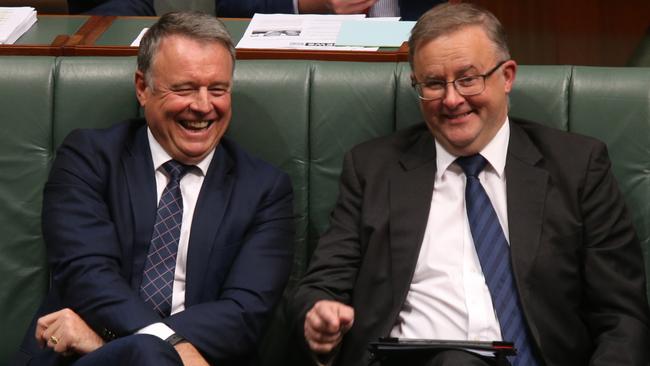 Joel Fitzgibbon and Anthony Albanese. Picture: Kym Smith