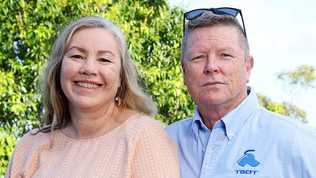 DAILY TELEGRAPH. OCTOBER 24, 2024. Pictured is Mark and Linda Hickey at home today. In 2019 they lost the roof of their family home in Belrose due to a mini-typhoon, and were without power for a week. Fortunately a tradie came to their rescue with the aid of a generator to keep the power on. Picture: Tim Hunter.