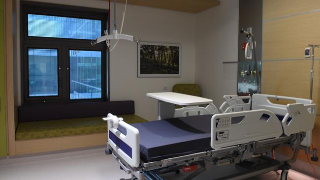 Patient room in the new Royal Adelaide Hospital including a day bed for visitors. Picture: Tricia Watkinson