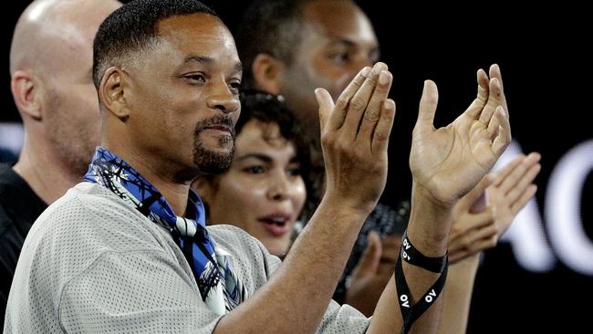 Will Smith applauds during Nick Kyrgios' win over Jo-Wilfried Tsonga.