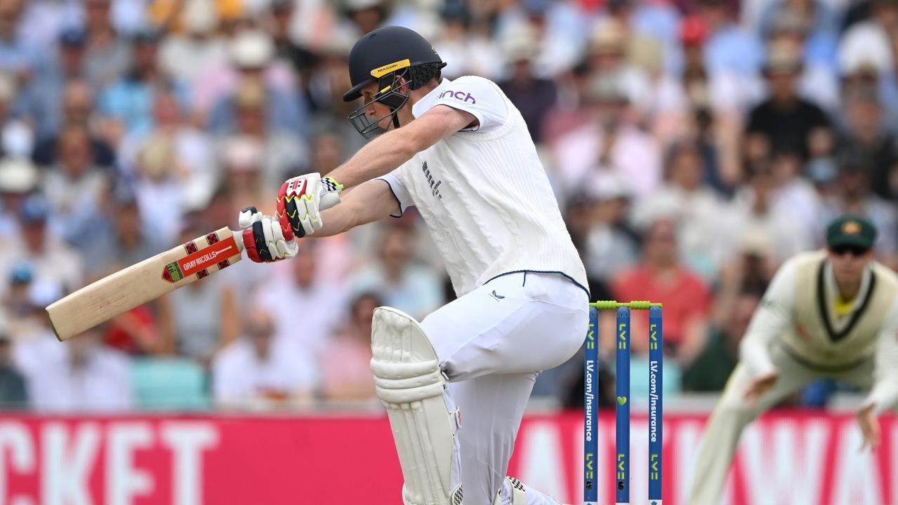 Zak Crawley hits the opening delivery of the day for four. (Photo by Stu Forster/Getty Images)