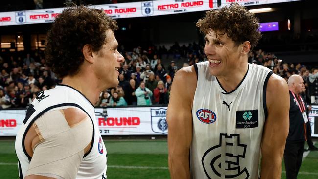 Charlie and his brother Ed Curnow. Picture: Michael Willson/AFL Photos via Getty Images