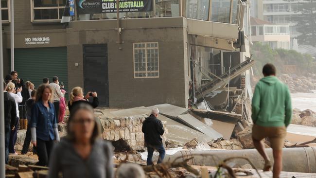 Collaroy Beach club that has been badly damaged, The Collaroy beach front has gone taking with it property's and possessions, this happened last night during the storms. pic John Grainger