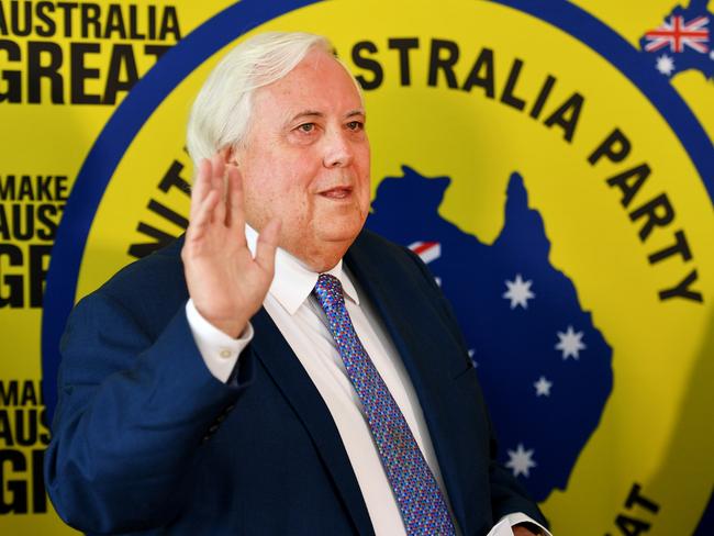 Clive Palmer in Townsville endorsing his Clive Palmer's United Australia Party candidates. Picture: Alix Sweeney