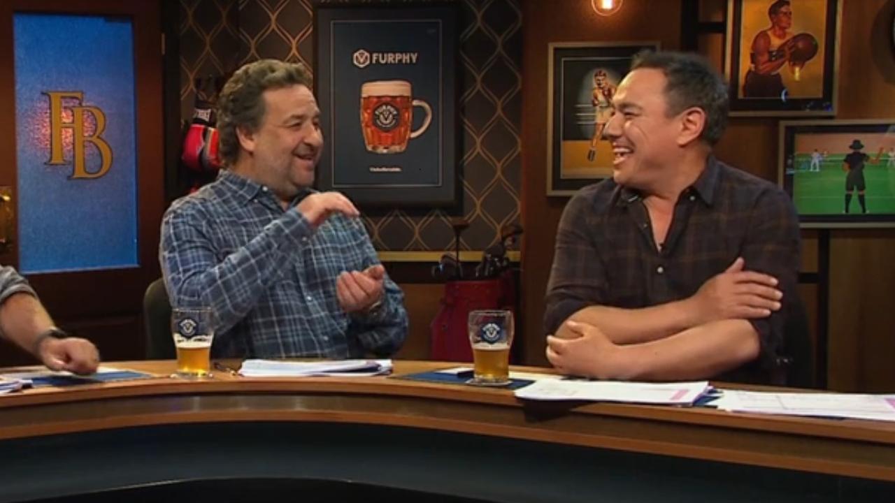 Andy Maher, Mick Molloy and Sam Pang on Front Bar. Photo: 7Plus.