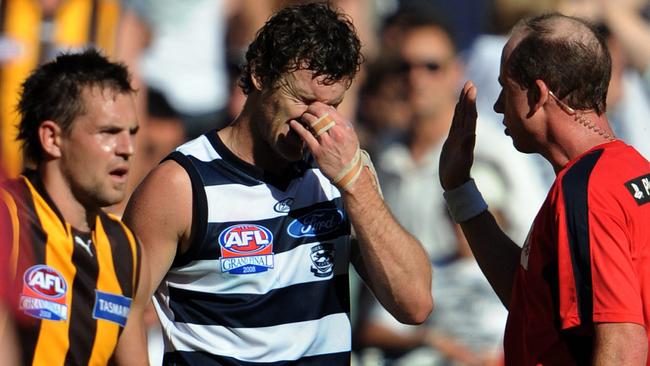 Cameron Mooney misses a shot for goal after the half-time siren.