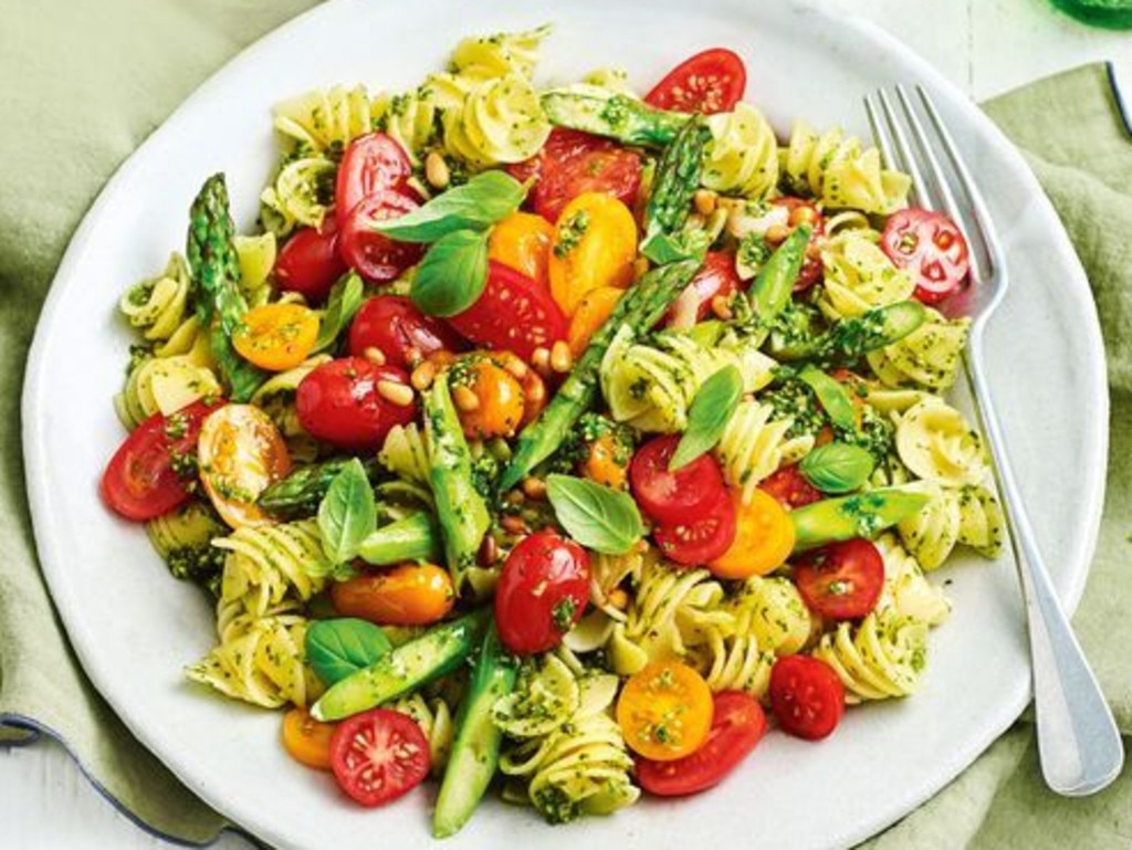 Warm tomato pasta salad.