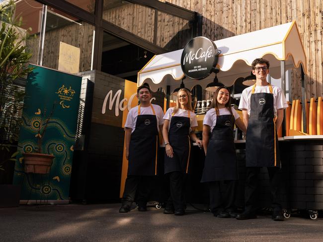 McDonald's Australia baristas at the 2024 Paralympics in Paris (from left) Wilson Carabeo, Alyssa Stevens, Shayla Nguyen and Drewe McConville. Photo: Supplied