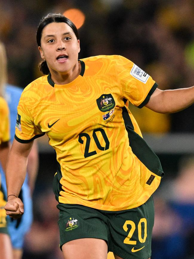 Sam Kerr will be a welcome return for the Matildas. Picture: IZHAR KHAN / AFP)