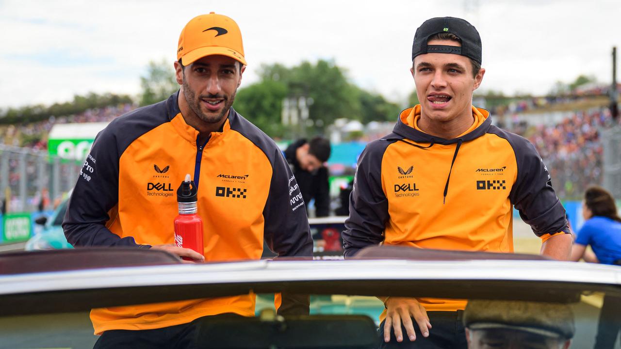 McLaren's Australian driver Daniel Ricciardo (L) and McLaren's British driver Lando Norris. Photo by Jure Makovec / AFP.