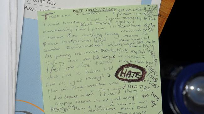 One of Lucy Letby’s handwritten notes. Picture: AFP PHOTO / Cheshire Constabulary/ Handout