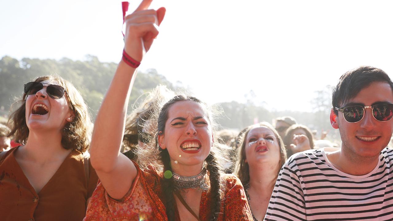 A festival goer watches Slaves perform on the Amphitheatre stage during Splendour In The Grass 2019. (Photo by Mark Metcalfe/Getty Images)