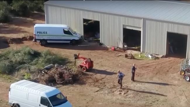 Police after they located a human body during a search of a property at Kudla, south of Gawler, for Steven Murphy. Picture: 7 NEWS