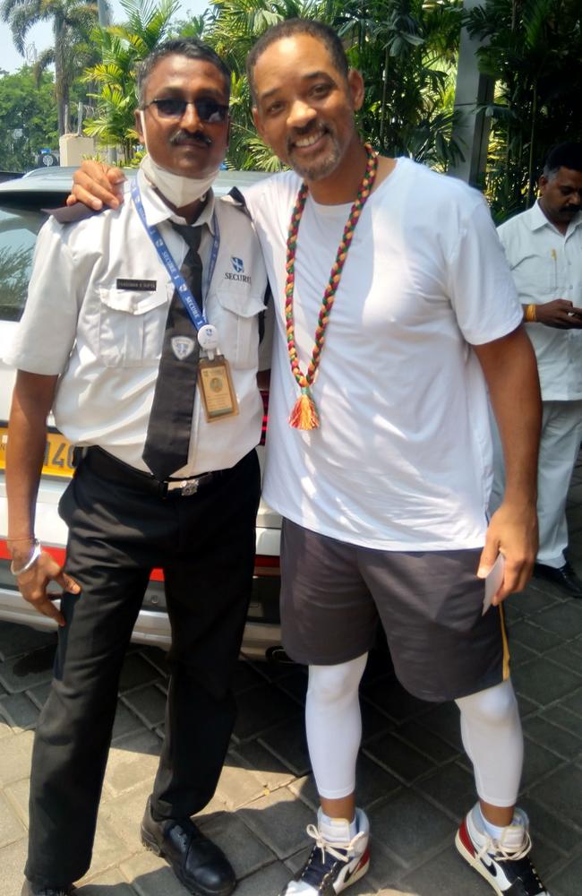 Smith posed for pictures with fans and waved to onlookers as he was seen at a private airfield in Mumbai, India. The purpose of his trip is not known. Picture: Varinder Chawla/MEGA TheMegaAgency.com