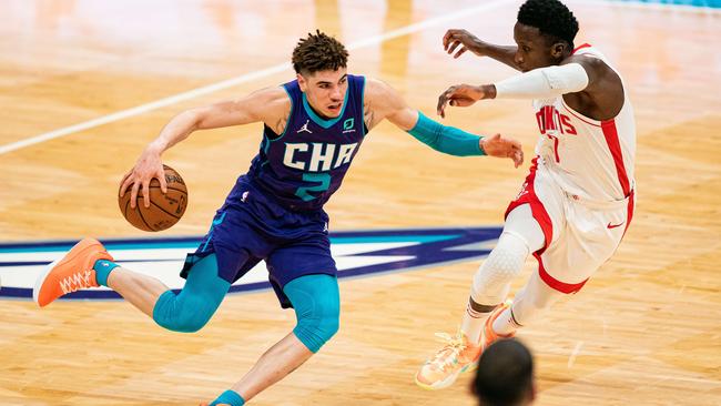 LaMelo Ball is the most popular NBA singlet in Australia while in-form Boomers Ben Simmons, Joe Ingles and Patty Mills don’t make the top 10 in sales. Picture: Jacob Kupferman/Getty Images.