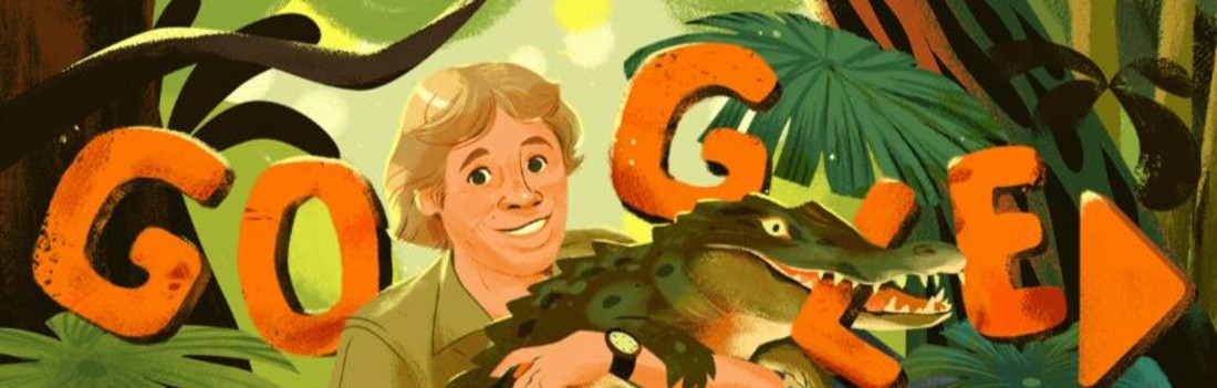 Google honours the late Steve Irwin on his 57th birthday. Picture: Google