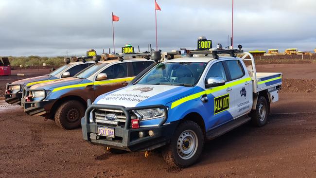 Autonomous Ford Ranger utes at Fortescue's Christmas Creek mine.