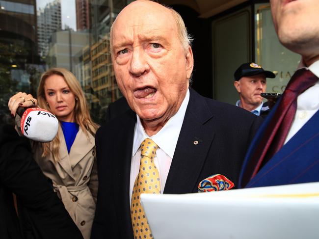 Alan Jones leaving the Sydney Downing Centre Local Court on Wednesday where he faced an additional eight charges. Picture: Roni Bintang/Getty Images