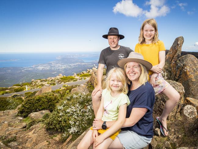 Tasmanian heads into a cooler start to February, gradually warming up by the end of the first week. Cameron and Georgie Upshall with their children Madison and Reannon from Gisborne, Victoria who are travelling around Australia. Picture: Richard Jupe.