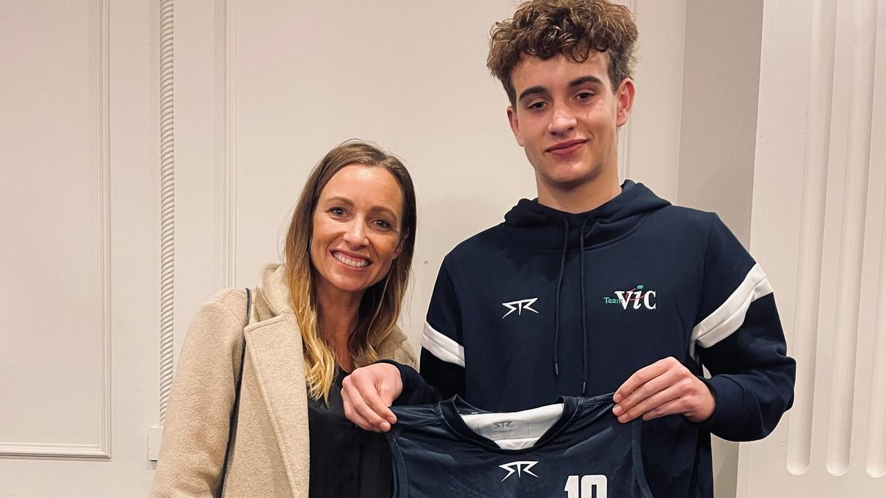 Cody Walker (right) with his Big V jersey. Picture: Echuca Football Netball Club.